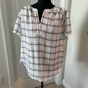 Ann Taylor Large Plaid V-Neck Blouse